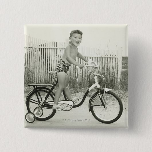 Girl Riding Bicycle Vierkante Button 5,1 Cm (Voorkant)