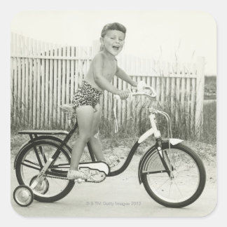 Girl Riding Bicycle Vierkante Sticker