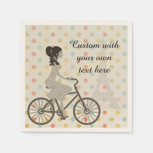 Girl Riding Bike in Paris Polka Dot Custom Text Servet (Voorkant)