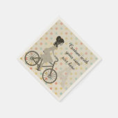 Girl Riding Bike in Paris Polka Dot Custom Text Servet (Hoek)