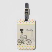 Girl Riding Bike in Paris Polka Dot Personalized Bagagelabel (Voorkant (verticaal))