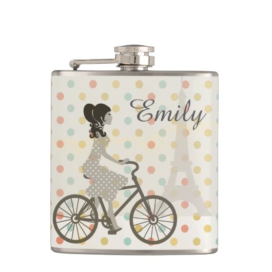 Girl Riding Bike in Paris Polka Dot Personalized Heupfles (Voorkant)