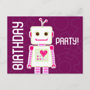 Girl Robot Birthday Party, Briefkaart-uitnodiginge Uitnodiging Briefkaart