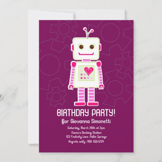 Girl Robot Birthday-uitnodigingen Kaart (Voorkant)