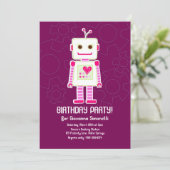 Girl Robot Birthday-uitnodigingen Kaart (Staand voorkant)