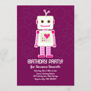 Girl Robot Birthday-uitnodigingen Kaart