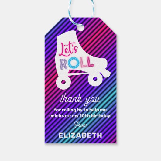 Girl Roller Skating Birthday Let's Roll Cadeaulabel (Voorkant)