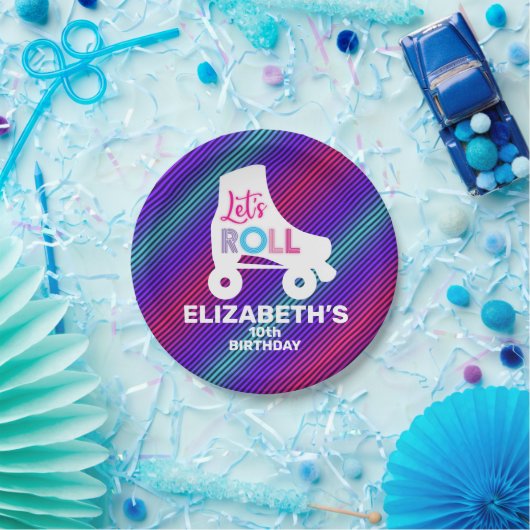 Girl Roller Skating Birthday Let's Roll Papieren Bordje (Feest)