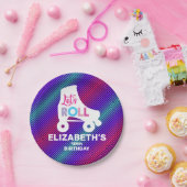 Girl Roller Skating Birthday Let's Roll Papieren Bordje (Feest)