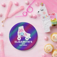 Girl Roller Skating Birthday Let's Roll