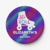 Girl Roller Skating Birthday Let's Roll Papieren Bordje (Voorkant)