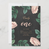 Girl Roos First Birthday Invitation Chalkboard Kaart (Voorkant)