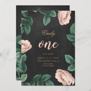 Girl Roos First Birthday Invitation Chalkboard Kaart