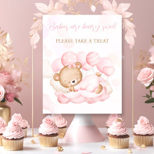 Girl roze Beer Baby shower Favor Sign Poster