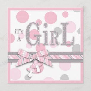 GIRL Roze grijze Stippen Baby shower Kaart