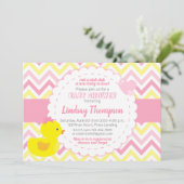 Girl Rubber Ducky Baby shower Invitation Kaart (Staand voorkant)