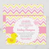 Girl Rubber Ducky Baby shower Invitation Kaart (Voorkant / Achterkant)