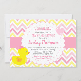 Girl Rubber Ducky Baby shower Invitation Kaart