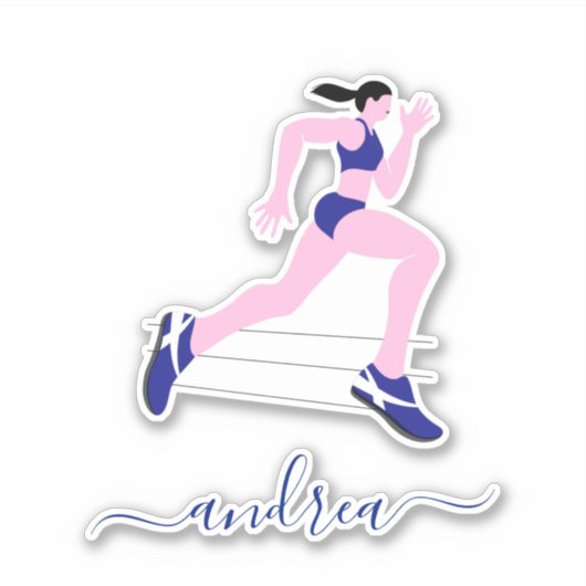 Girl Runner Marathon Runner Track Athlete Name Sticker (Voorkant)