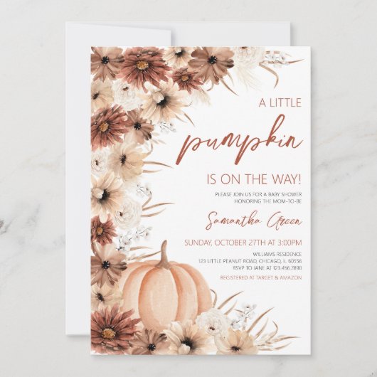 Girl Rustic Little Pumpkin Baby shower Kaart (Voorkant)