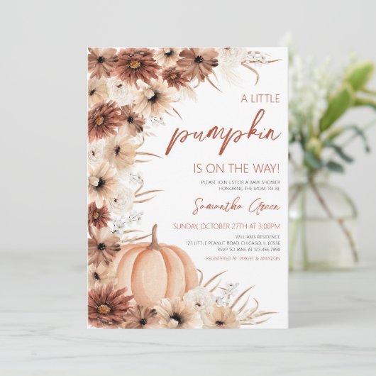 Girl Rustic Little Pumpkin Baby shower Kaart (Staand voorkant)