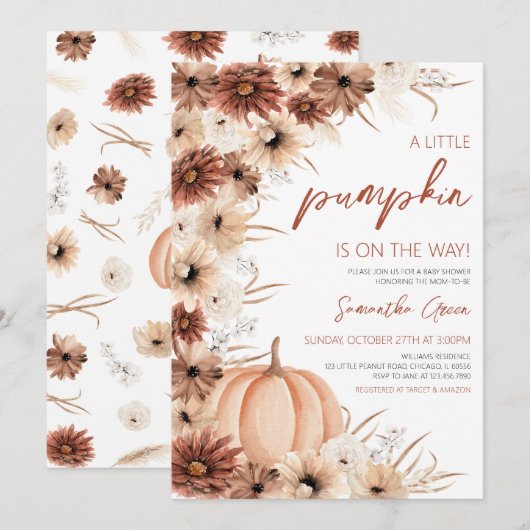 Girl Rustic Little Pumpkin Baby shower Kaart (Voorkant / Achterkant)