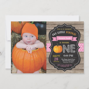 Girl Rustic Pumpkin First Birthday Invitation Kaart