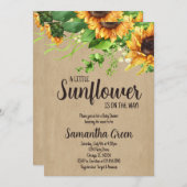 Girl Rustic Sunflower Baby Shower Kaart (Voorkant / Achterkant)