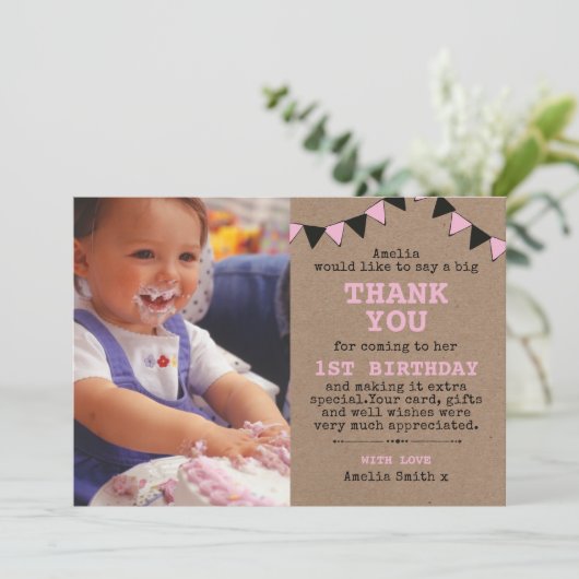 Girl rustic-verjaardag bedankt kaart (Staand voorkant)
