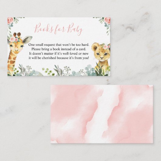 Girl Safari Animal Baby shower Book for Baby Informatiekaartje (Voorkant / Achterkant)