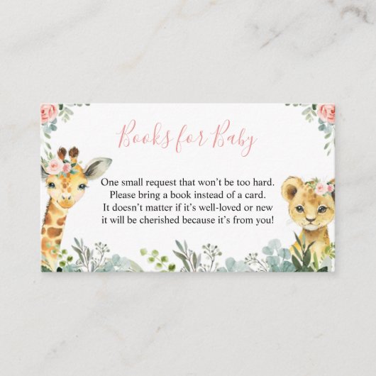 Girl Safari Animal Baby shower Book for Baby Informatiekaartje (Voorkant)