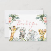 Girl Safari Animal Baby shower Dank je wel (Voorkant)