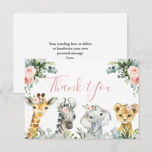 Girl Safari Animal Baby shower Dank je wel (Voorkant / Achterkant)