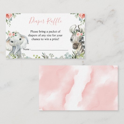 Girl Safari Animal Baby shower Diaper Raffle Informatiekaartje (Voorkant / Achterkant)