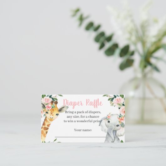 Girl Safari Animal Baby shower Diaper Raffle Kaart (Staand voorkant)