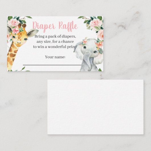Girl Safari Animal Baby shower Diaper Raffle Kaart (Voorkant / Achterkant)
