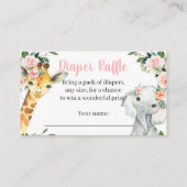 Girl Safari Animal Baby shower Diaper Raffle Kaart (Voorkant)