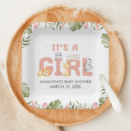Girl Safari Animal Baby Shower  Papieren Bordje