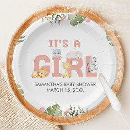 Girl Safari Animal Baby Shower Papieren Bordje