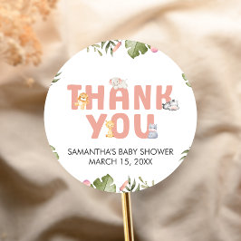 Girl Safari Animal Baby Shower Ronde Sticker