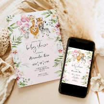 Girl Safari Animal baby shower Uitnodiging