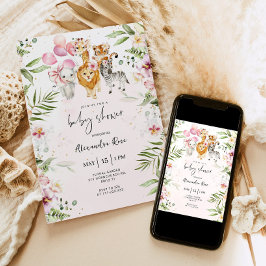 Girl Safari Animal baby shower Uitnodiging