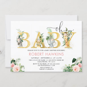 Girl Safari Animal Editable Oh Baby shower Kaart