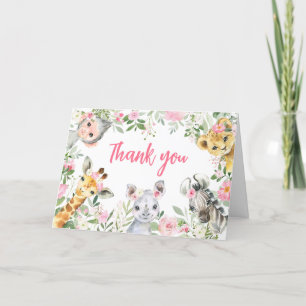 Girl Safari Animals Baby shower Bedankkaart