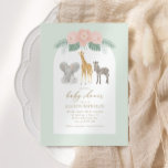 Girl Safari Animals Baby shower Uitnodiging<br><div class="desc">Nodig vrienden en familie uit om een beetje te vieren onderweg! Deze safari-themed-uitnodiging omvat goudtypografie en schattige baby safari dieren op een groene achtergrond.</div>