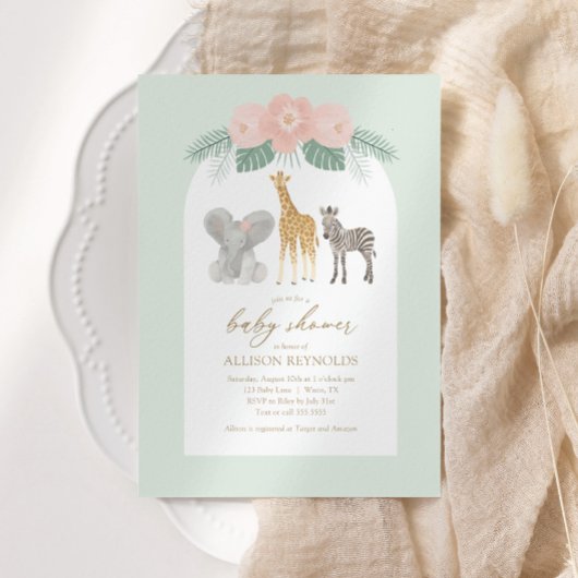 Girl Safari Animals Baby shower Uitnodiging