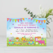 Girl Safari Animals Birthday Party Train Kaart (Staand voorkant)