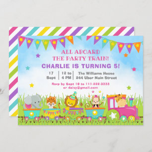 Girl Safari Animals Birthday Party Train Kaart
