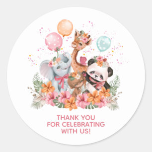 Girl Safari Animals Ronde Sticker