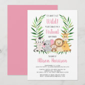 Girl Safari Animals Virtual Baby shower Kaart (Voorkant / Achterkant)
